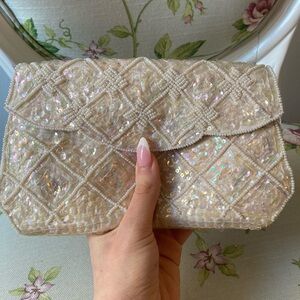 VINTAGE Iridescent Sequin Beaded Clutch Bag